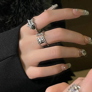 DAIIIBABYYY  -  Vintage Gothic Rhinestone Irregular Open Rings for Women Men Punk Silver Color Pentagram Star Metal Finger Ring Fashion Jewelry